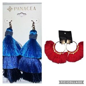 Nordstrom PANACEA (blue)&Anthro(red❤️) Set of BOHO Fringe Tassell earrings, NWT